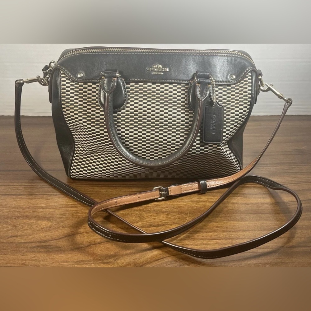 Coach Leather Handbag Purse Bentley Checkered Shoulder Bag G1681 F57242